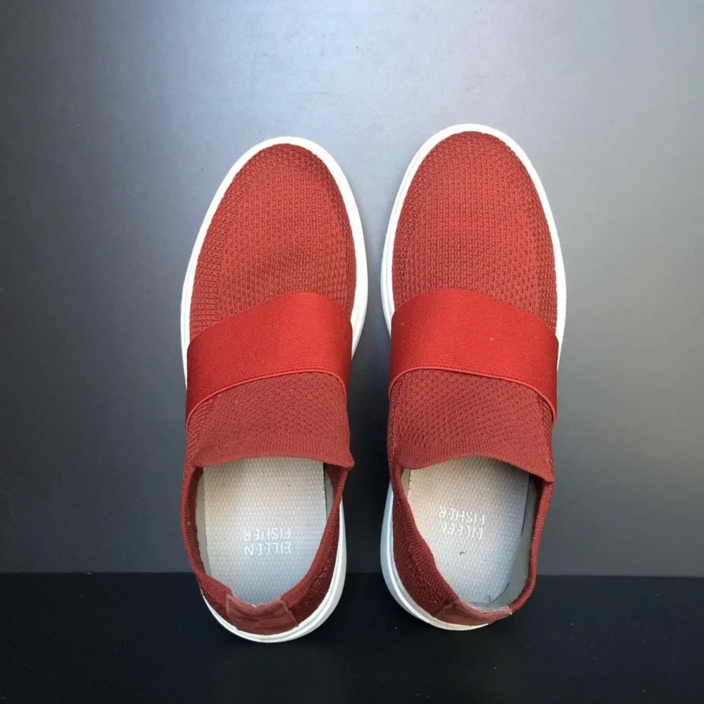 Eileen Fisher Slip On Platform Sneaker Shoes Women's Size 6 Red‎ Stretch Walking